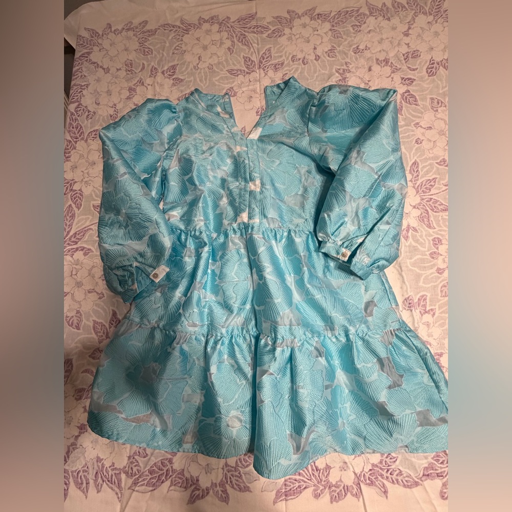 Blue Floral Tiered Girls' Casual Dress